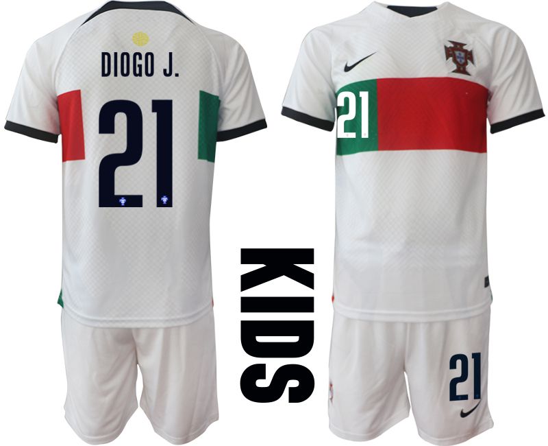 Youth 2022 World Cup National Team Portugal away white #21 Soccer Jersey->youth soccer jersey->Youth Jersey